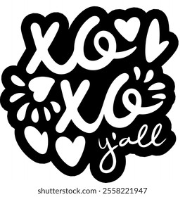 xo xo you all valentines day black vector graphic design and cut file