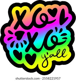 xo xo you all valentines day colorful bright rainbow graphic design