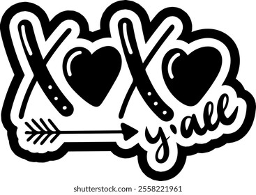 xo xo you all valentines day black vector graphic design and cut file