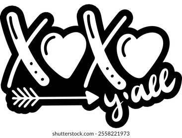 xo xo you all valentines day black vector graphic design and cut file