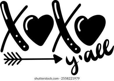 xo xo you all valentines day black vector graphic design and cut file