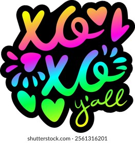 xo xo you all valentines day colorful bright rainbow graphic design