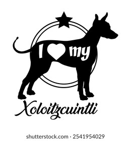 Xoloitzcuintli Hund Silhouette, ich liebe meinen Hund, Hund, Hunderassen, Logo, Vektor, Silhouette, Tier, Illustration, Symbol, Zeichen, schwarz, Haustier,