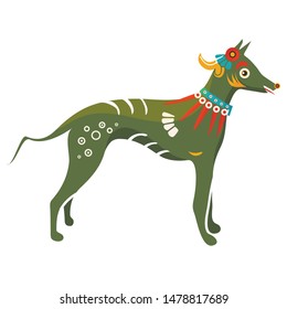 Xolotl, Xoloitzcuintli or Xolo Aztec Dog isolated. Aztec Codex artwork imitation. Mexican Hairless Dog God.