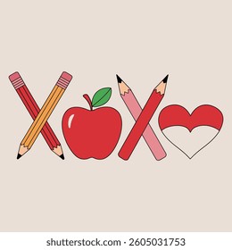 XOXO Apple and Pencils Illustration	