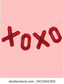 xoxo balloons, xoxo balloons vector, valentines day, valentines day vector 