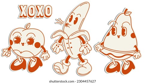 Xoxo banana peach pear groovy illustration sticker
