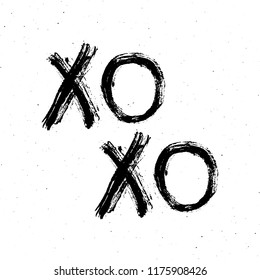 XOXO brush lettering sign, Grunge calligraphic hugs and kisses Phrase, Internet slang abbreviation XOXO symbols, vector illustration isolated on white background.