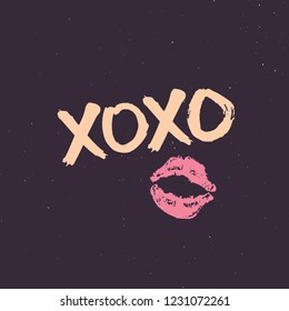 XOXO brush lettering sign, Grunge calligraphic hugs and kisses Phrase, Internet slang abbreviation XOXO symbols, vector illustration.