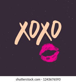 XOXO brush lettering sign, Grunge calligraphic hugs and kisses Phrase, Internet slang abbreviation XOXO symbols, vector illustration.