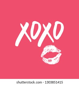 XOXO brush lettering sign, Grunge calligraphic hugs and kisses Phrase, Internet slang abbreviation XOXO symbols, vector illustration.