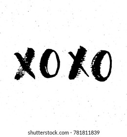 XOXO brush lettering sign, Grunge calligraphic hugs and kisses Phrase, Internet slang abbreviation XOXO symbols, vector illustration isolated on white background.