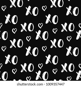 XOXO brush lettering signs seamless pattern, Grunge calligraphiv c hugs and kisses Phrase, Internet slang abbreviation XOXO symbols, vector illustration.