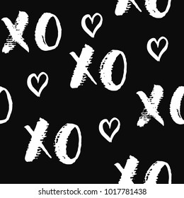 XOXO brush lettering signs seamless pattern, Grunge calligraphiv c hugs and kisses Phrase, Internet slang abbreviation XOXO symbols, vector illustration.