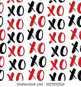 XOXO brush lettering signs seamless pattern, Grunge calligraphiv c hugs and kisses Phrase, Internet slang abbreviation XOXO symbols, vector illustration isolated on white background