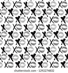 XOXO brush lettering signs seamless pattern, Grunge calligraphic hugs and kisses Phrase, Internet slang abbreviation XOXO symbols, vector illustration isolated on white background
