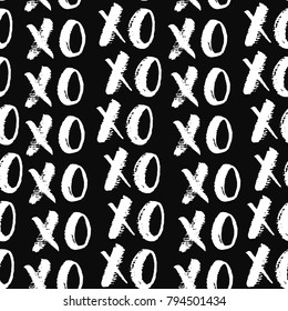 XOXO brush lettering signs seamless pattern, Grunge calligraphiv c hugs and kisses Phrase, Internet slang abbreviation XOXO symbols, vector illustration.