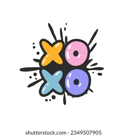 XOXO. Cartoon Slogan Aufkleber in den 90er und 00er Jahren rosa Girly-Stil. Cute y2k Luftblasen für T-Shirt und Sweatshirt. Urbane Graffiti mit sprühgrauem Effekt. Hipster-Grafik-Street-Art