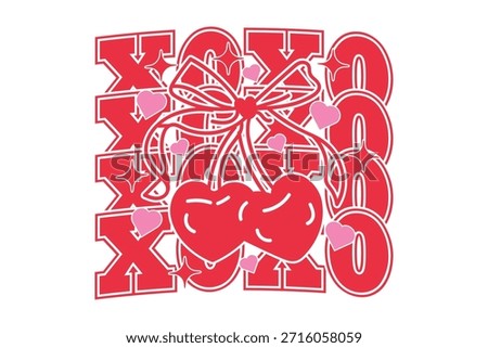 XOXO Cherry Love Typography Design, Valentine Graphic Art T-shirt Design