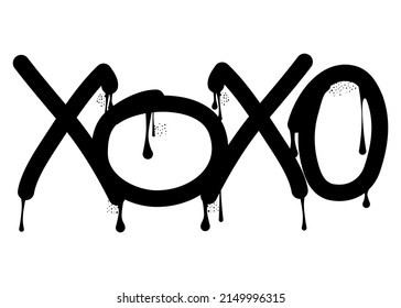 XOXO colored Graffiti tag, abbreviation, Hugs and kisses, informal term used for expressing love. Abstract modern street art decoration performed in urban painting style.