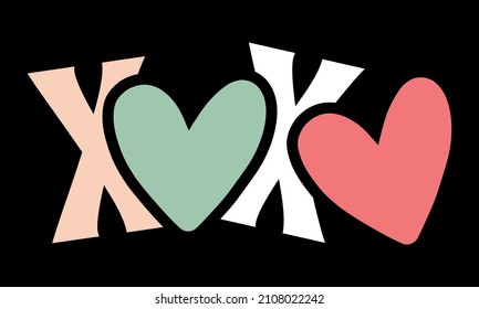 XOXO colorful symbol valentine quote with black background