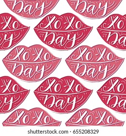 Xo-xo day. Seamless vector pattern with handwritten quote. Excellent for print, greeting cards and textile.