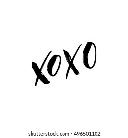 XOxo - freehand ink hand drawn calligraphic design element for cards, posters, flyers, banners. Handwritten calligraphy with rough edges isolated on white background. Vector illustration.
