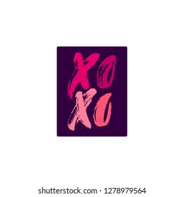 Xoxo. Hand drawn lettering. Happy Valentine's Day. Hugs and kisses. Love. Ink letters. Textured word. Valentine card, postcard, banner, poster, print on clothes. Vector illustration, eps10