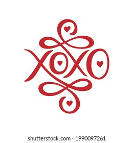 Xoxo hand drawn phrase calligraphy. Valentine's day slogan typography. Vector illustration.