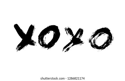 XOXO hand written phrase isolated on white background. Hugs and kisses sign. Grunge brush lettering XO. Easy to edit template for Valentine’s day greeting card, banner, poster, flyer, postcard. 