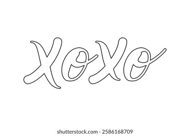 XOXO handwritten in cursive calligraphy text for love note in vector