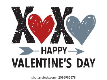 XOXO Happy Valentine's Day colorful handwritten valentine quote with white background