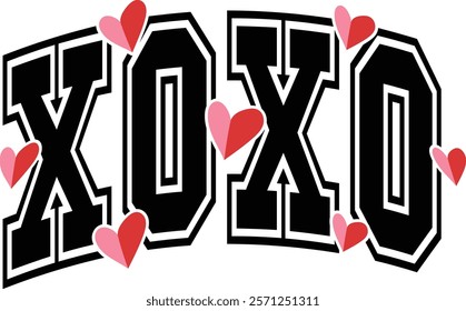 Xoxo - Happy Valentine's day T-shirt Design, Valentine Varsity T-shirt design, Retro Valentine, retro Varsity, Love Heart Vector file, boho varsity, boho design