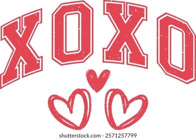 Xoxo - Happy Valentine's day T-shirt Design, Valentine Varsity T-shirt design, Retro Valentine, retro Varsity, Love Heart Vector file, boho varsity, boho design