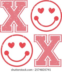 Xoxo - Happy Valentine's day T-shirt Design, Valentine Varsity T-shirt design, Retro Valentine, retro Varsity, Love Heart Vector file, boho varsity, boho design