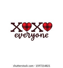 xoxo hug and kiss everyone heart shape buffalo plaid valentine theme graphic design vector for greeting card and t shirt print template
