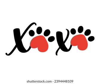 XOXO (hugs and kisses) - Adorable calligraphy phrase for Valentine day. Hand drawn lettering for Lovely greetings cards, invitations. Good for t-shirt, mug, gift, printing. Dog lovers quote.