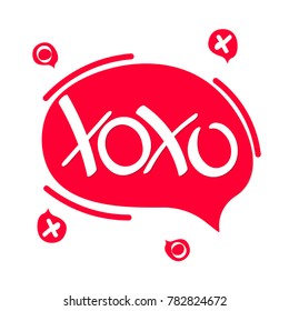 XOXO, hugs and kisses, banner design template, isolated speech bubble with calligraphy lettering, vector illustration