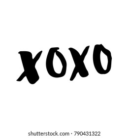 XOXO Hugs and Kisses Brush Hand Lettering Vector Black on White Background