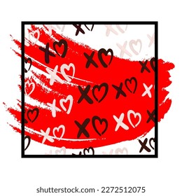 XOXO hugs and kisses brush lettering and lipstick kiss on a white background. Vector.