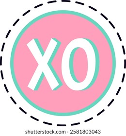 Xoxo hugs and kisses symbol representing love and affection surrounded by a dashed circle in pastel pink and turquoise colors, perfect for valentine s day or any romantic occasion