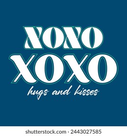 xoxo hugs and kisses typography slogan for t shirt printing, tee graphic design, vector illustration.