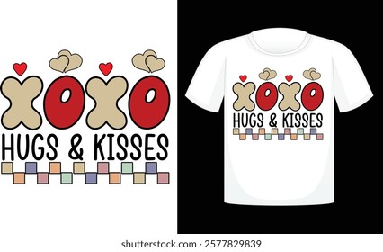 XOXO Hugs And Kisses ,Valentine's Day PNG, Retro Sublimation ,Sublimation Valentines ,print T Shirt , etc