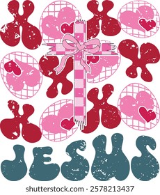 Xoxo Jesus - Retro Christian Valentine t-shirt design, Valentine t-shirt design, Retro Religious Valentine png, Happy Valentine's day T-shirt Design, Jesus T-shirt Design