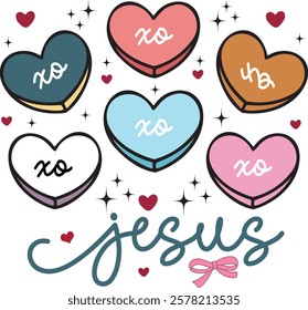 Xoxo Jesus - Retro Christian Valentine t-shirt design, Valentine t-shirt design, Retro Religious Valentine png, Happy Valentine's day T-shirt Design, Jesus T-shirt Design