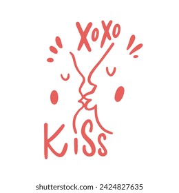 Xoxo kiss faces sign pink color vector art. Isolated on white background.