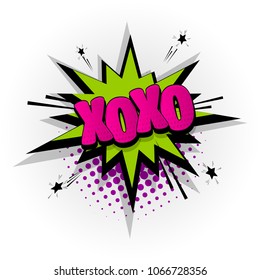 xoxo kiss love hand drawn pictures effects. Template comics speech bubble halftone dot background. Pop art style. Comic dialog cloud, text pop-art. Creative idea conversation sketch explosion.