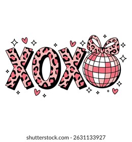XOXO Leopard Print and Disco Ball Illustration