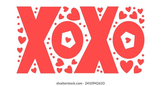 Xoxo lettering with hearts and dots. The romantic phrase, saying, quote for printing. Valentine's Day sticker illustration