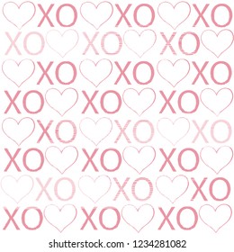 XOXO lettering pattern with heart. Abbreviation XOXO symbols, vector illustration isolated on white background. Romantic pattern.